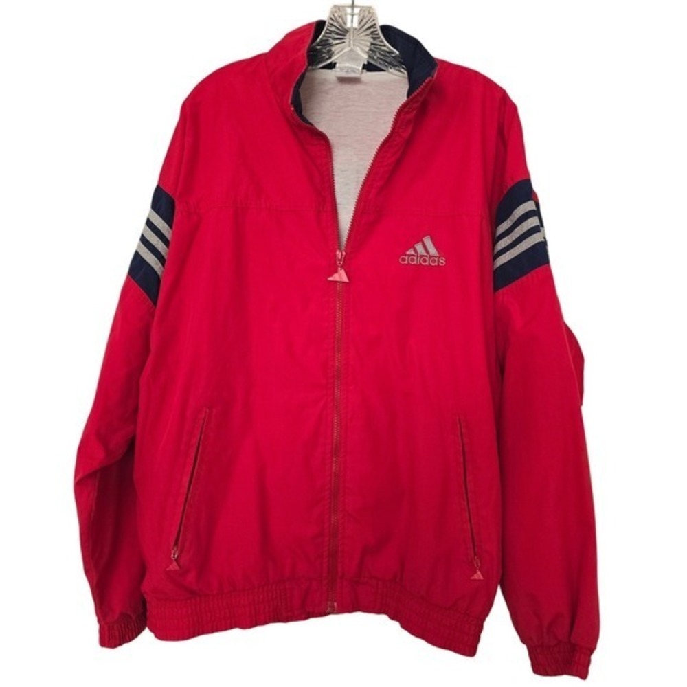 Vintage Adidas Track Jacket Red‎ Navy White 3 Stripe Logo Full Zip Men Medium